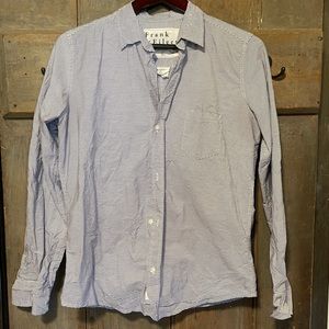 EUC Frank and Eileen Barry crinkle button down, blue stripes